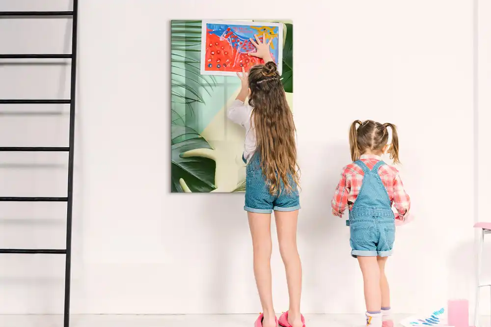 Tableau blanc magnétique effaçable à sec motif monstera tropicale
