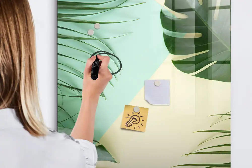 Tableau blanc magnétique effaçable à sec motif monstera tropicale