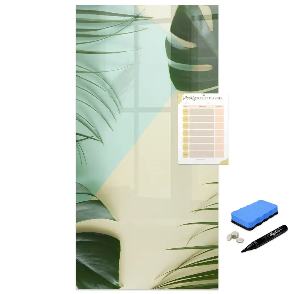 Tableau blanc magnétique effaçable à sec motif monstera tropicale