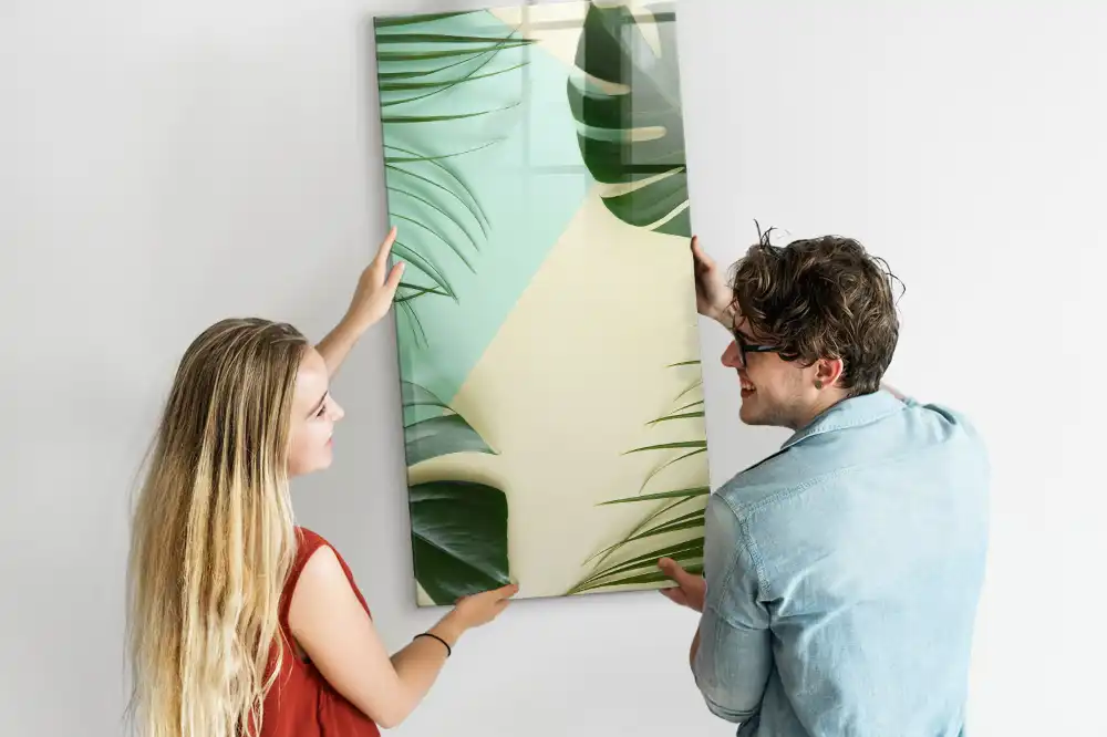Tableau blanc magnétique effaçable à sec motif monstera tropicale