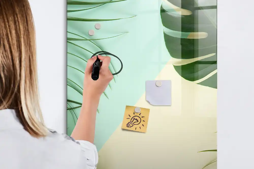 Tableau blanc magnétique effaçable à sec motif monstera tropicale