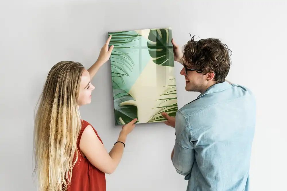 Tableau blanc magnétique effaçable à sec motif monstera tropicale