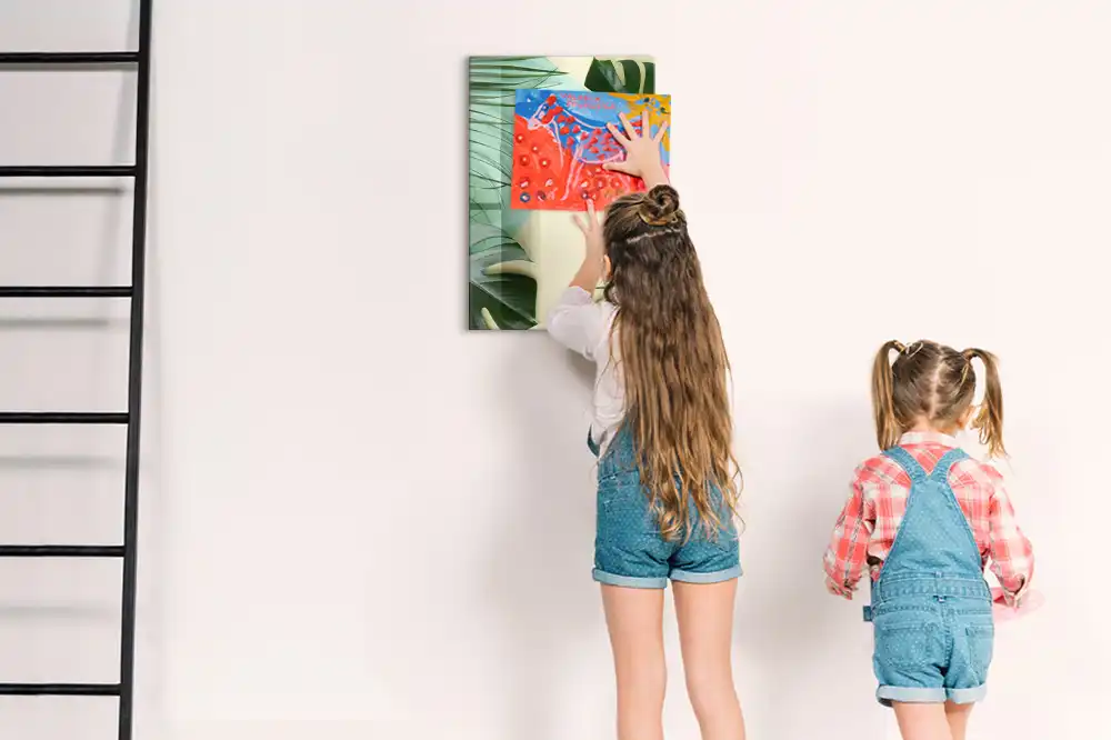 Tableau blanc magnétique effaçable à sec motif monstera tropicale