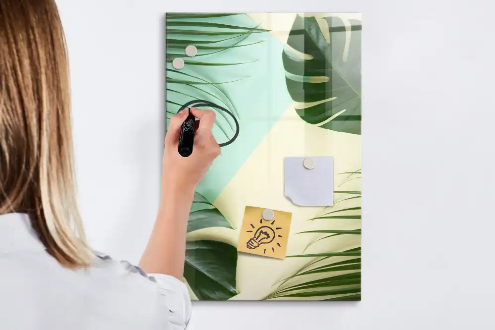 Tableau blanc magnétique effaçable à sec motif monstera tropicale