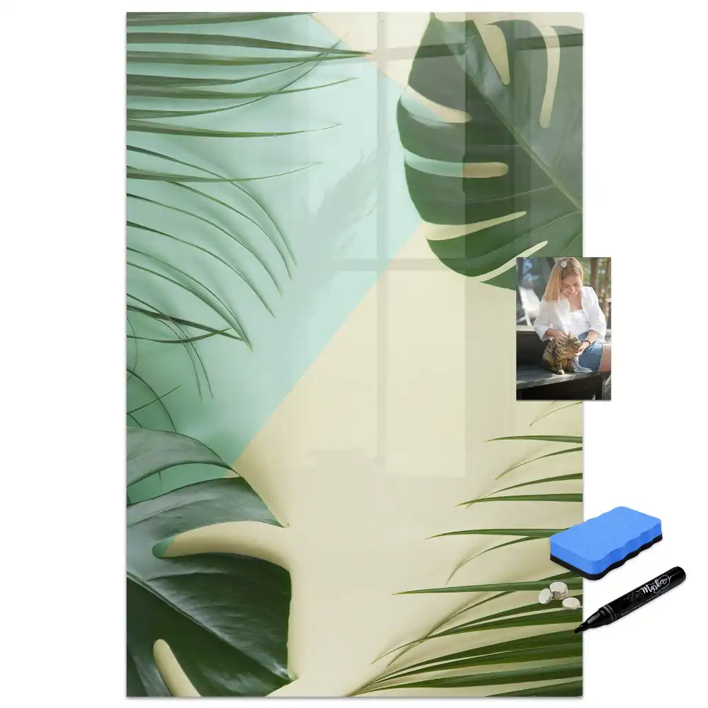 Tableau blanc magnétique effaçable à sec motif monstera tropicale