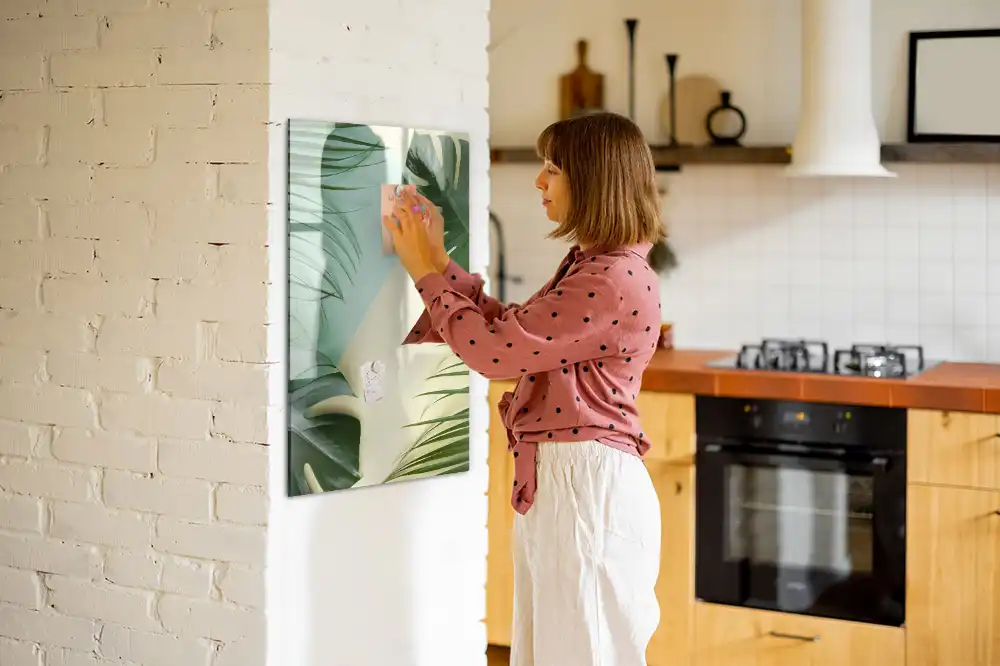 Tableau blanc magnétique effaçable à sec motif monstera tropicale