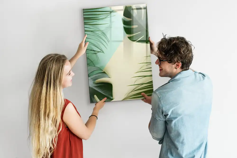 Tableau blanc magnétique effaçable à sec motif monstera tropicale