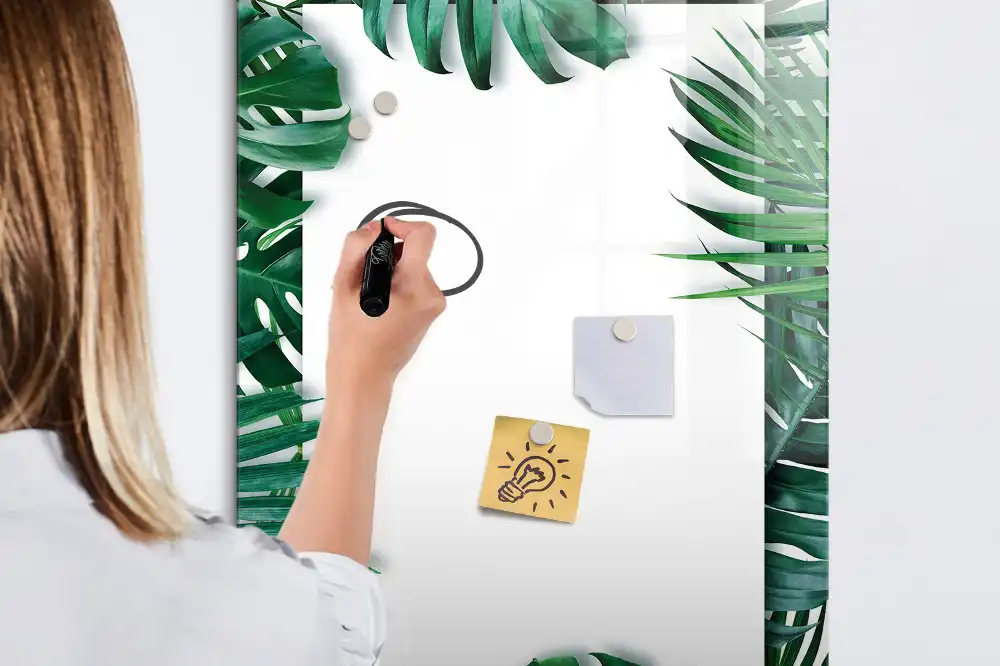 Tableau magnétique avec feutre et bordure motif monstera