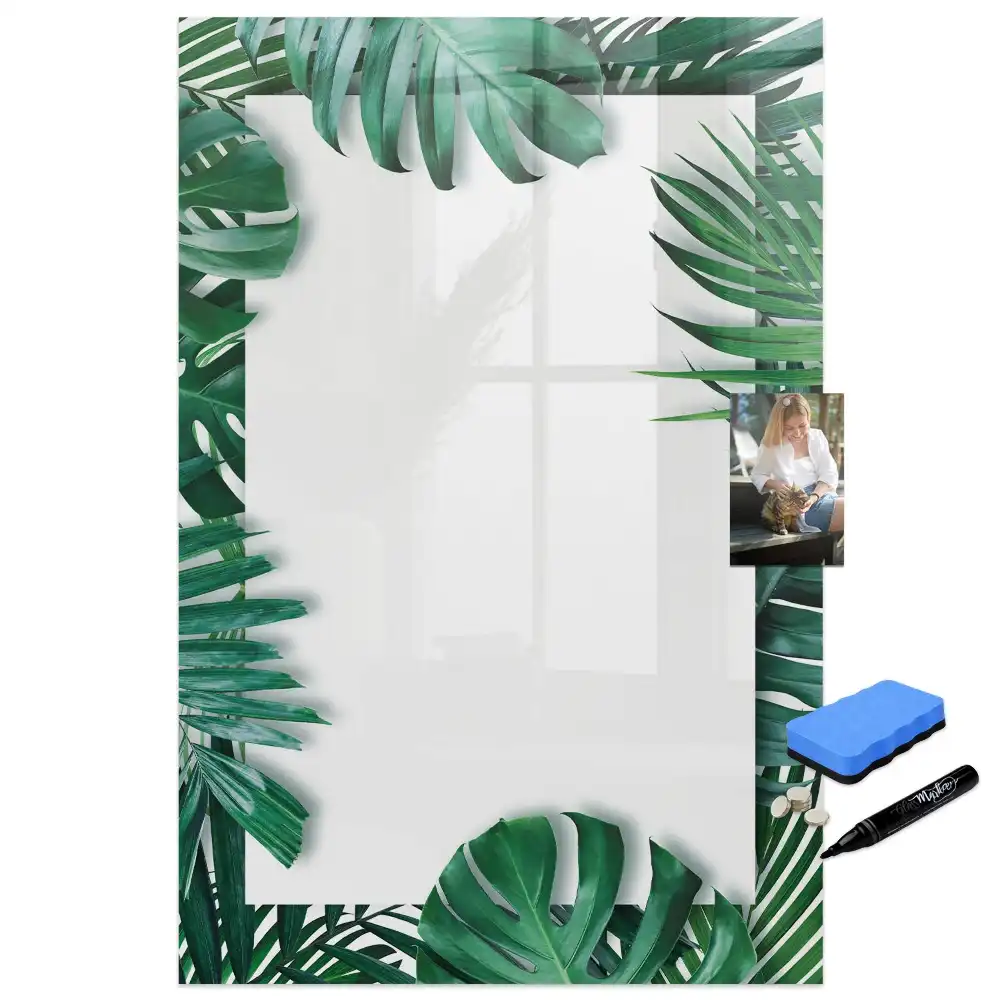 Tableau magnétique avec feutre et bordure motif monstera