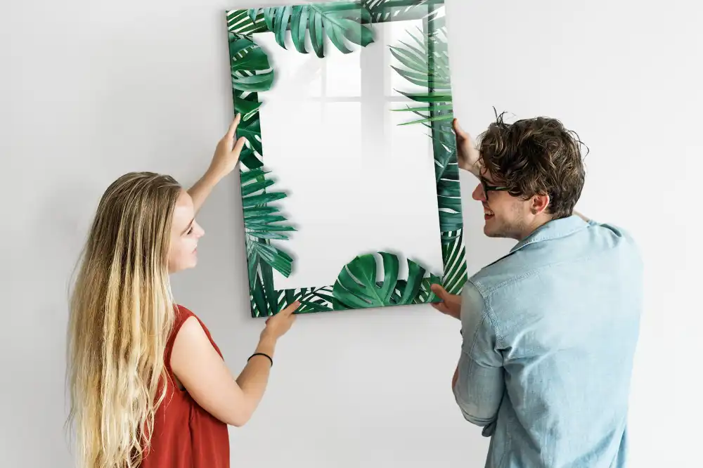 Tableau magnétique avec feutre et bordure motif monstera