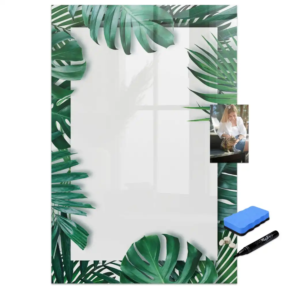 Tableau magnétique avec feutre et bordure motif monstera