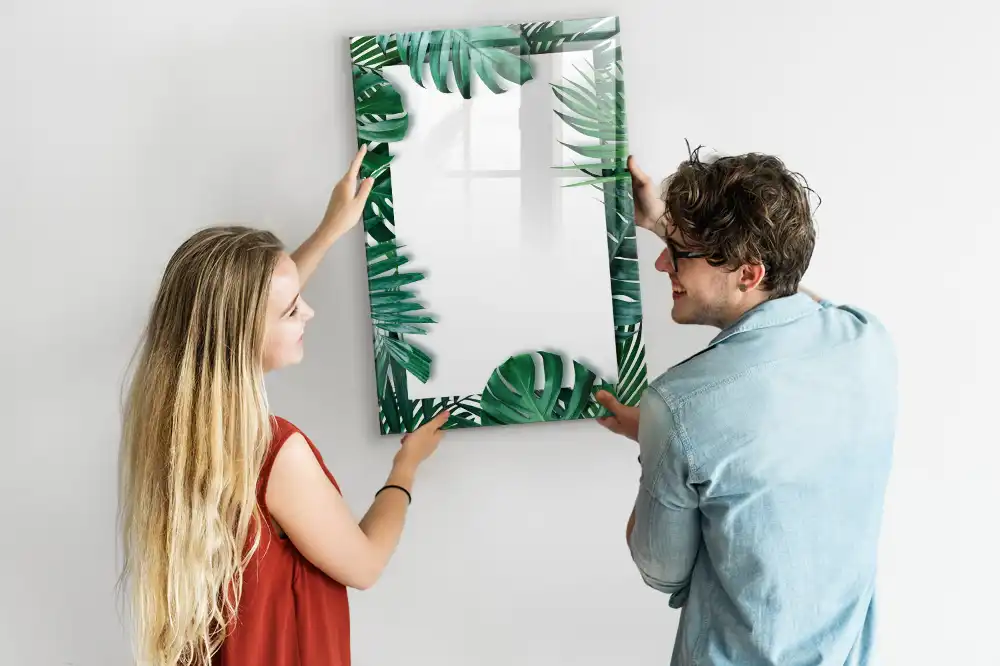 Tableau magnétique avec feutre et bordure motif monstera
