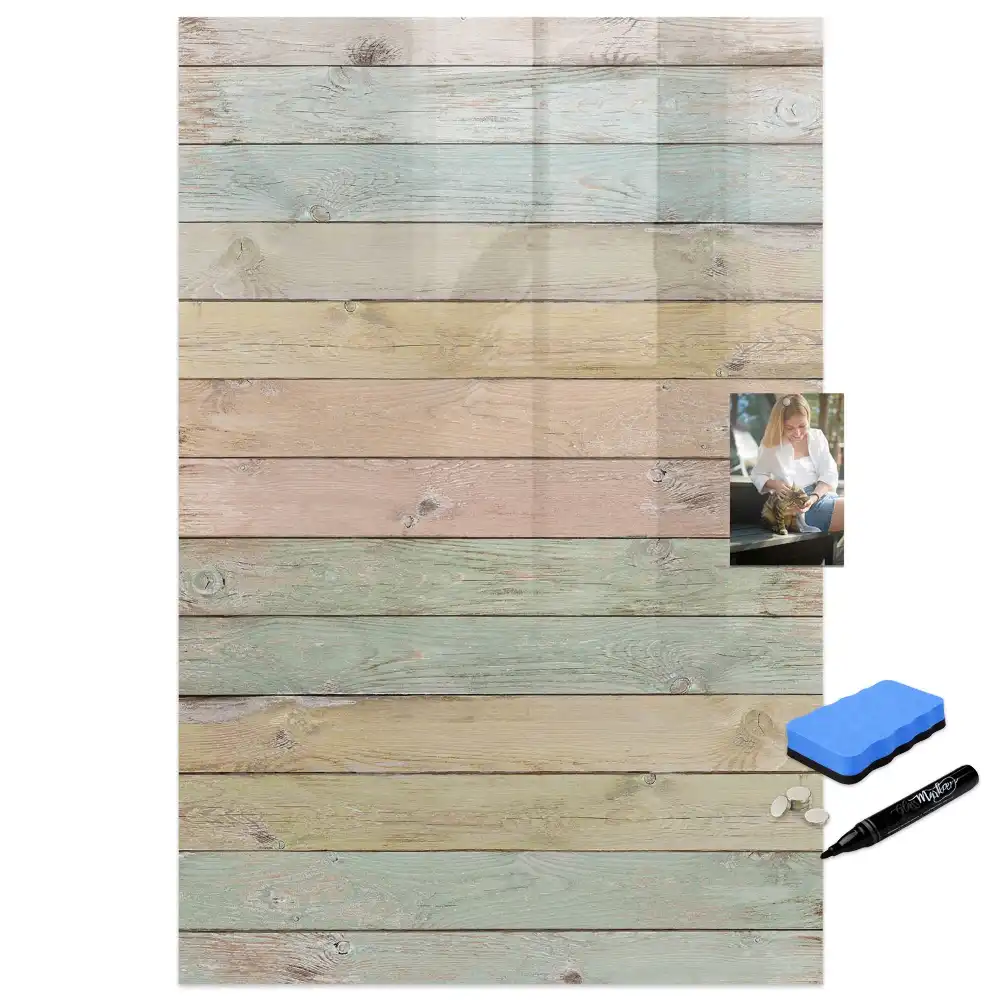 Tableau magnétique pour écriture avec fond en bois pastel