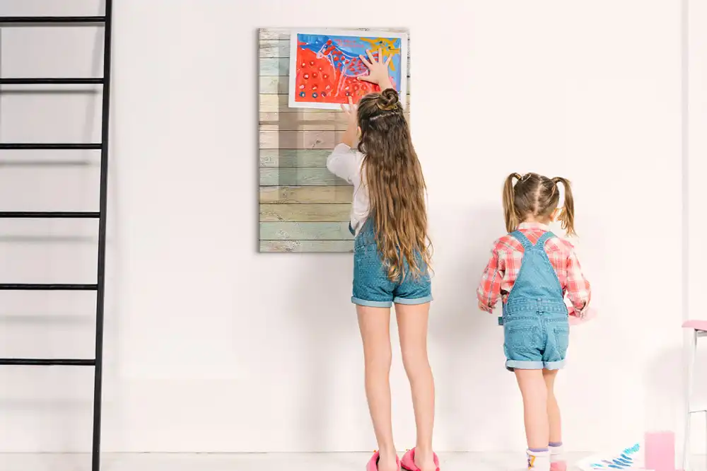 Tableau magnétique pour écriture avec fond en bois pastel