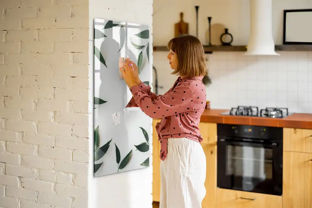 Tableau magnétique avec feutre motif couronne de feuilles vertes