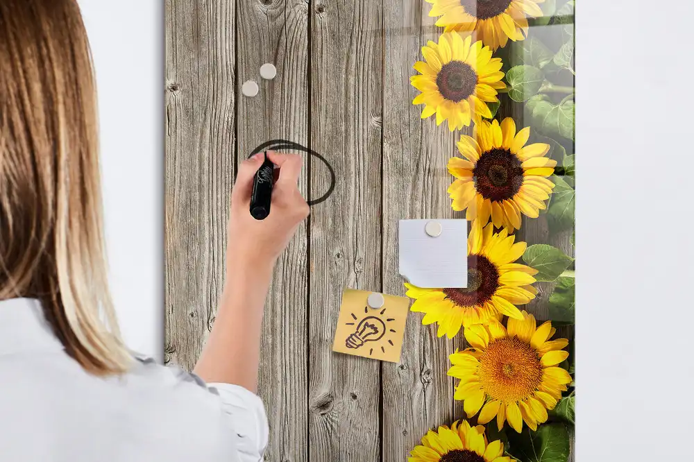 Tableau magnétique en bois motif tournesol pour dessin