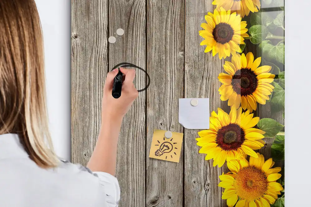 Tableau magnétique en bois motif tournesol pour dessin
