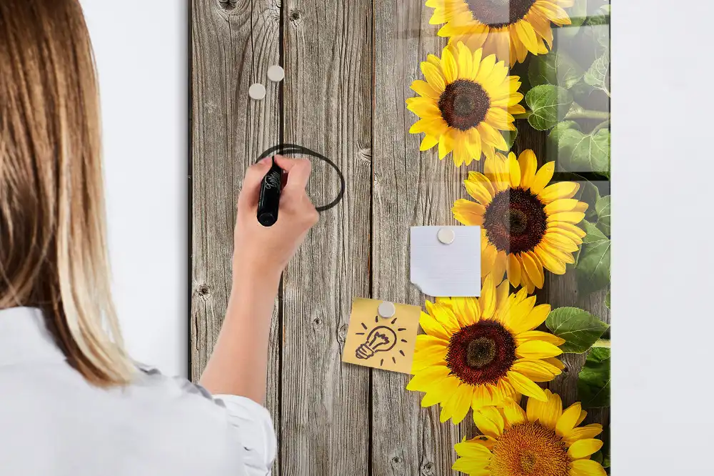 Tableau magnétique en bois motif tournesol pour dessin