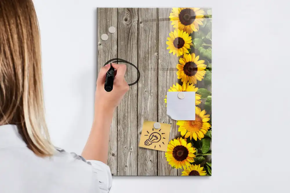 Tableau magnétique en bois motif tournesol pour dessin