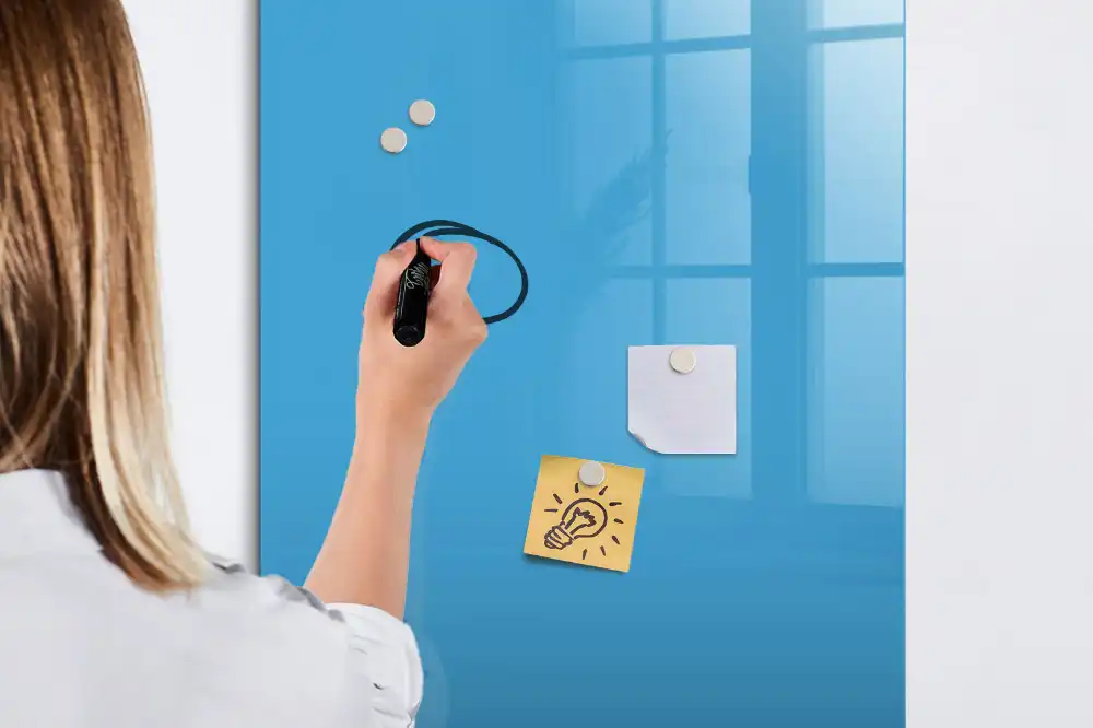 Tableau blanc magnétique effaçable à sec bleu
