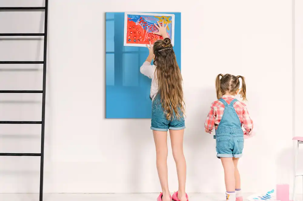 Tableau blanc magnétique effaçable à sec bleu