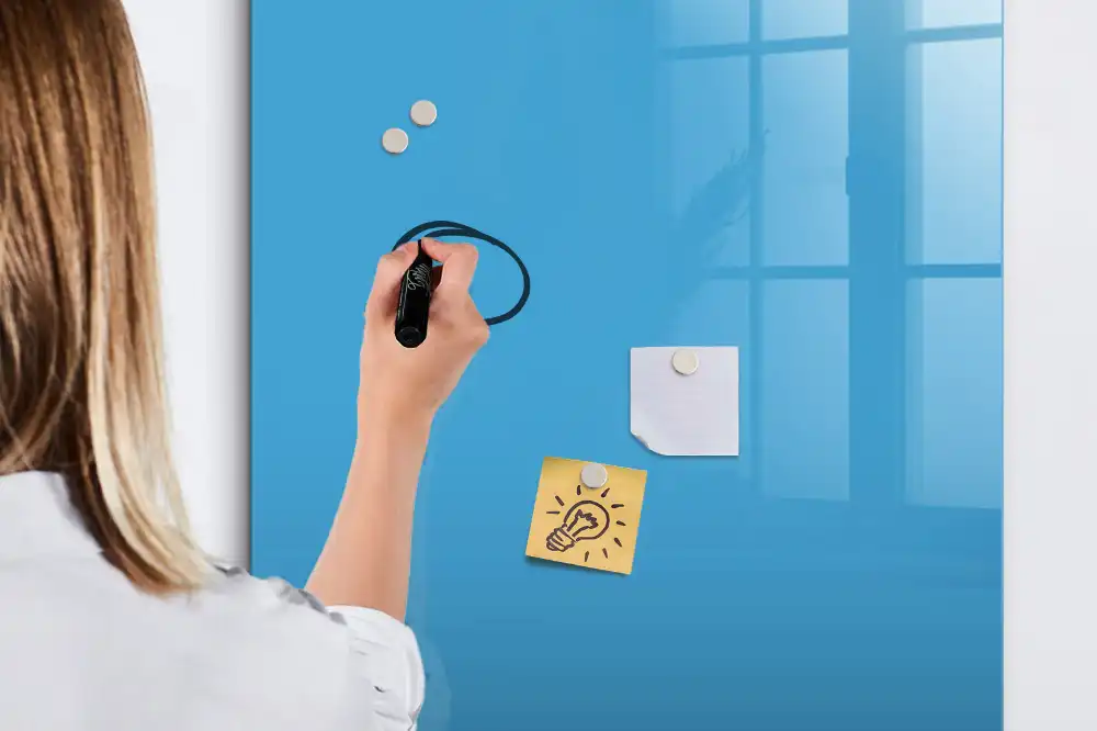 Tableau blanc magnétique effaçable à sec bleu