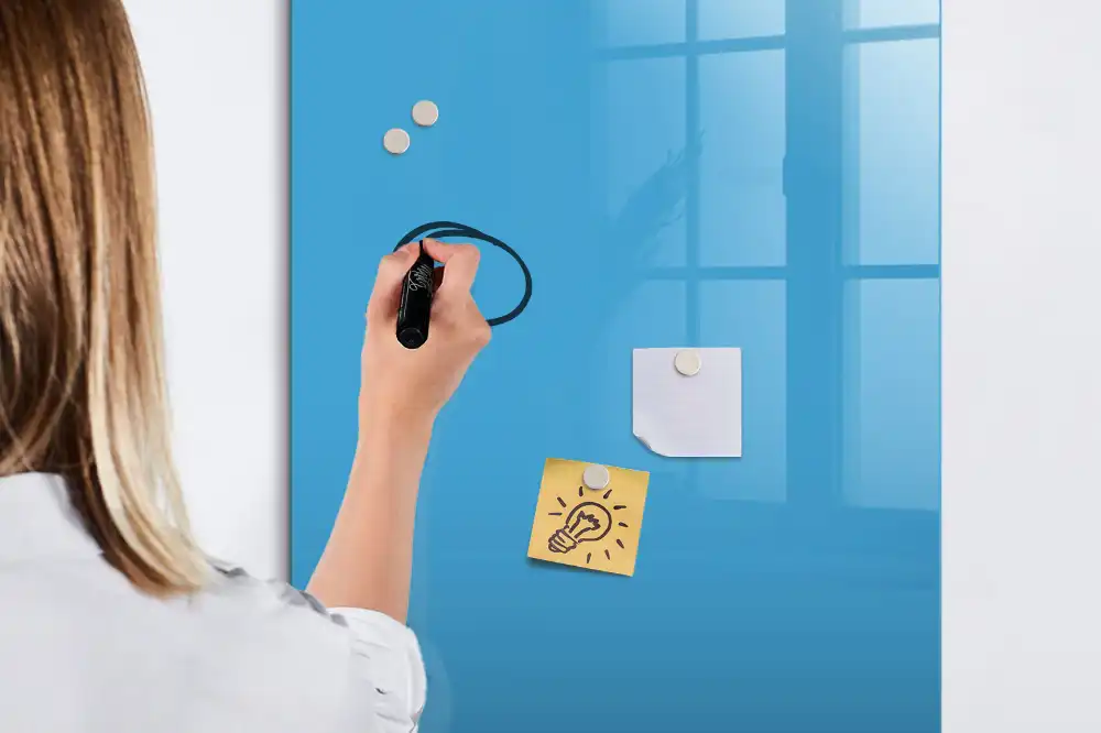 Tableau blanc magnétique effaçable à sec bleu