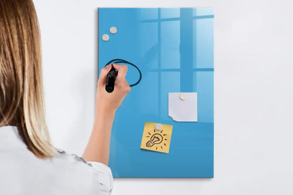 Tableau blanc magnétique effaçable à sec bleu