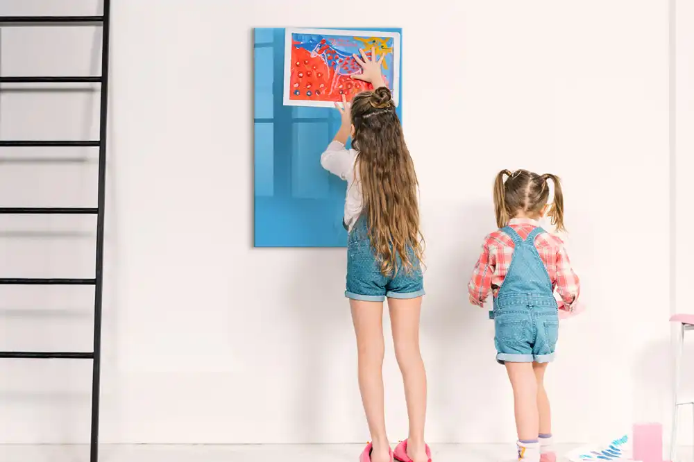 Tableau blanc magnétique effaçable à sec bleu