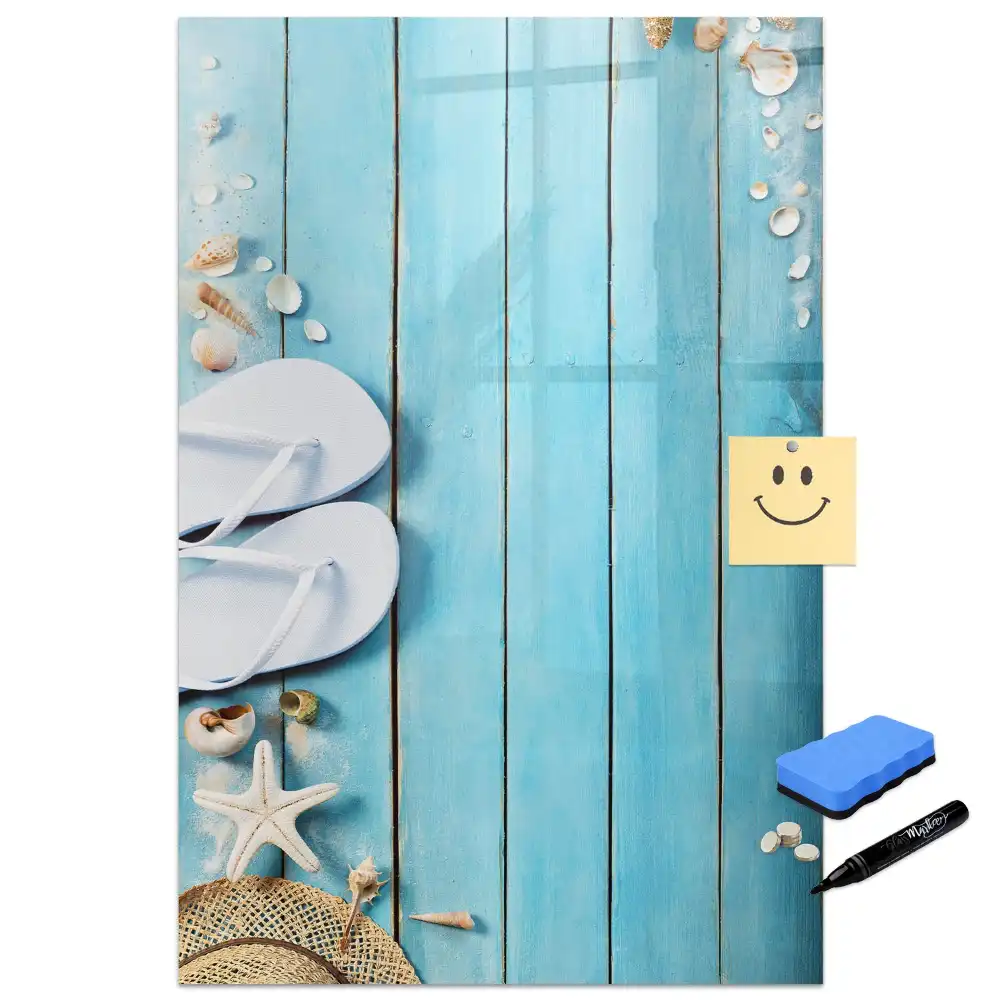 Tableau magnétique de dessin pour enfants motif terrasse de plage bleue