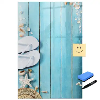 Tableau magnétique de dessin pour enfants motif terrasse de plage bleue