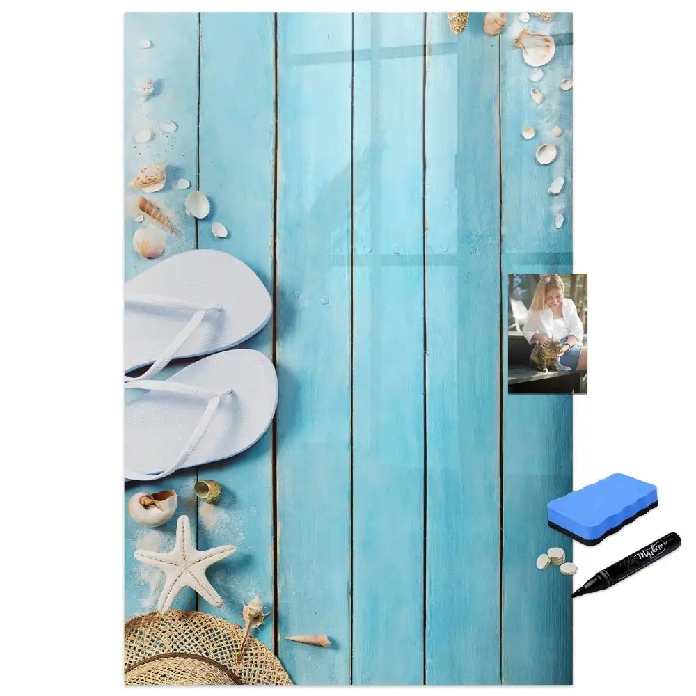 Tableau magnétique de dessin pour enfants motif terrasse de plage bleue
