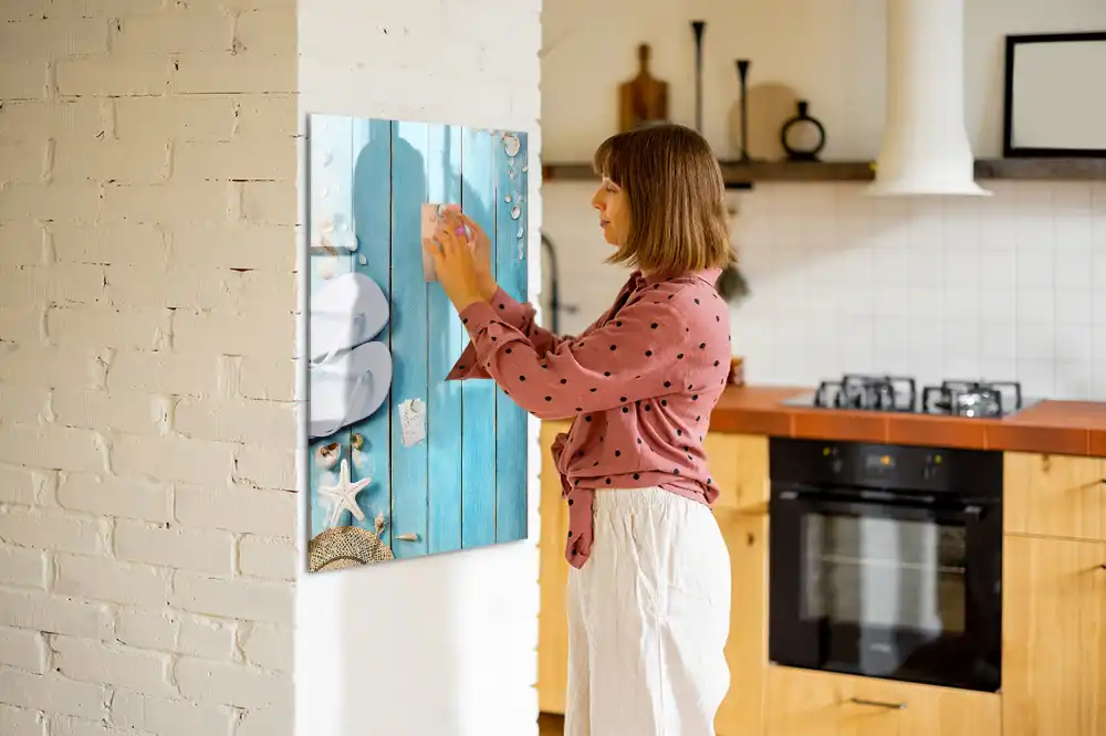 Tableau magnétique de dessin pour enfants motif terrasse de plage bleue