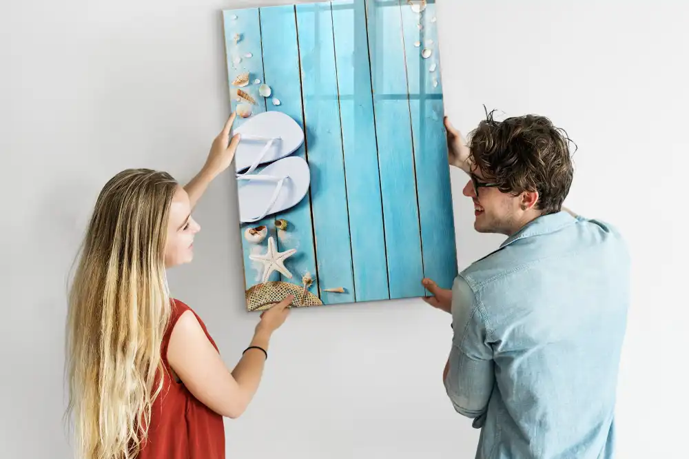 Tableau magnétique de dessin pour enfants motif terrasse de plage bleue