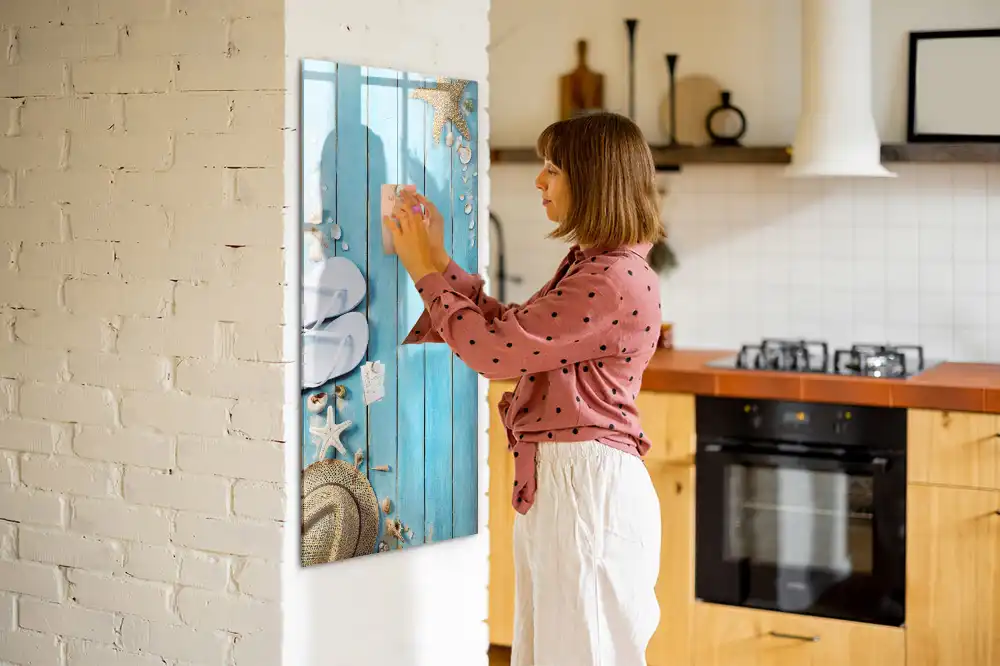 Tableau magnétique de dessin pour enfants motif terrasse de plage bleue