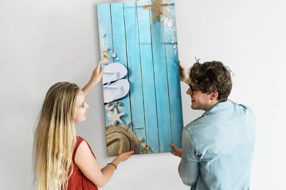 Tableau magnétique de dessin pour enfants motif terrasse de plage bleue