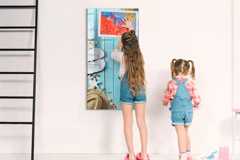 Tableau magnétique de dessin pour enfants motif terrasse de plage bleue