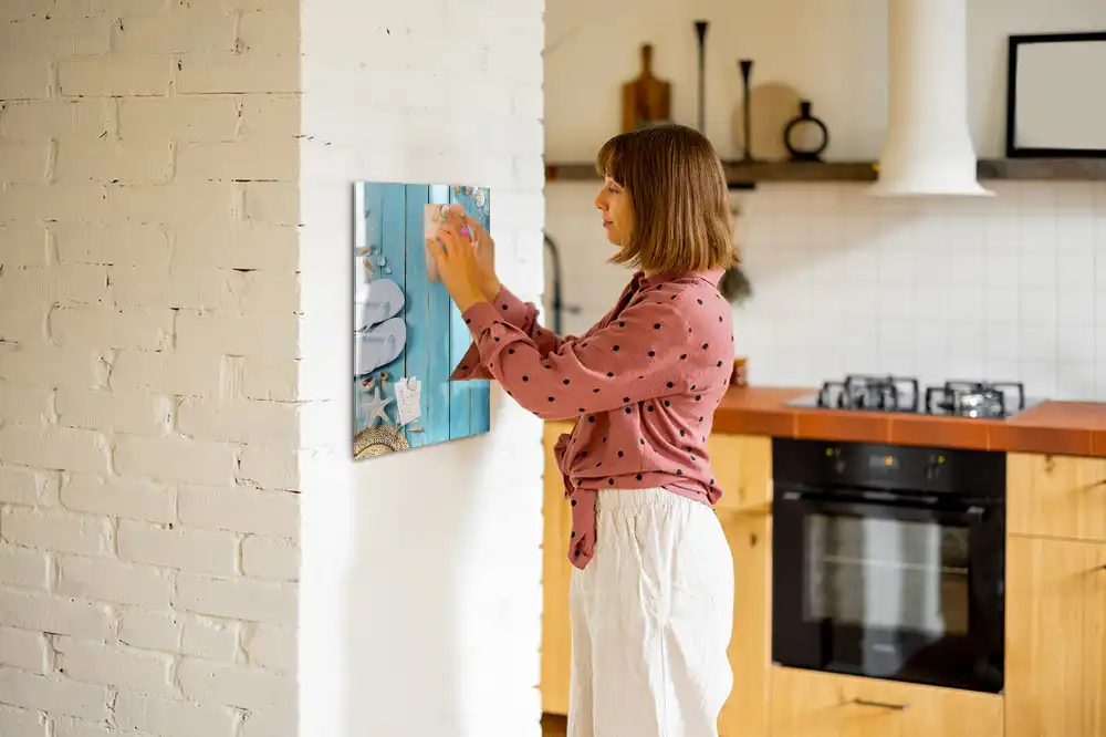 Tableau magnétique de dessin pour enfants motif terrasse de plage bleue