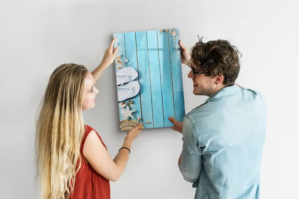 Tableau magnétique de dessin pour enfants motif terrasse de plage bleue