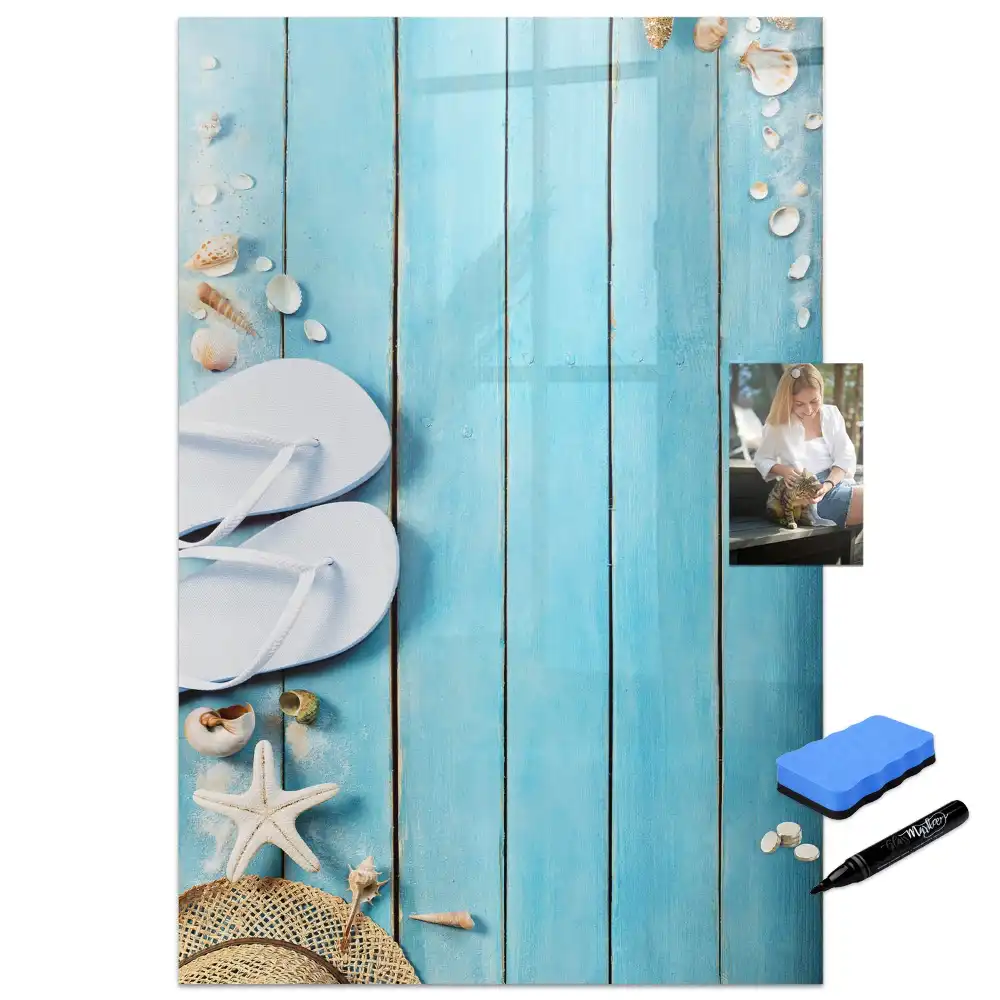 Tableau magnétique de dessin pour enfants motif terrasse de plage bleue