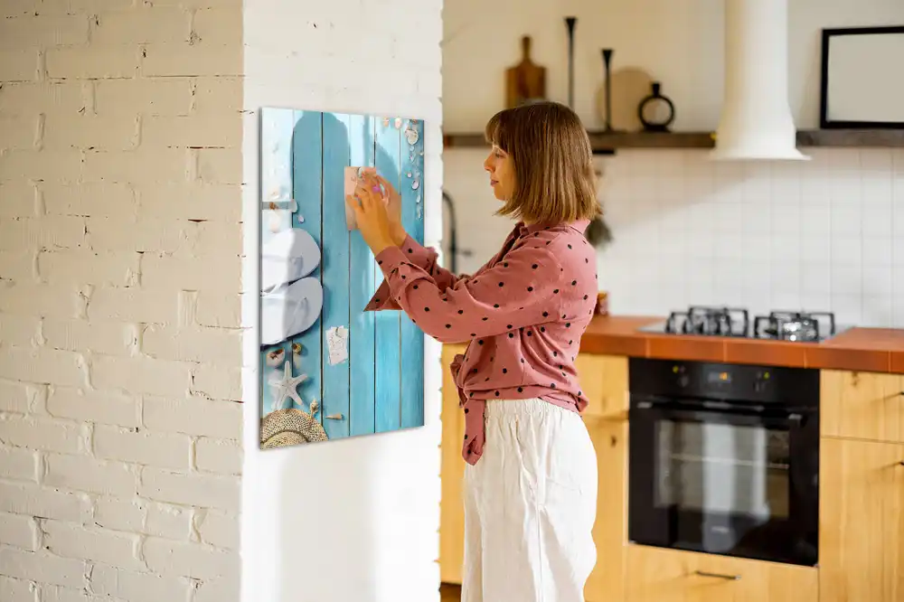 Tableau magnétique de dessin pour enfants motif terrasse de plage bleue