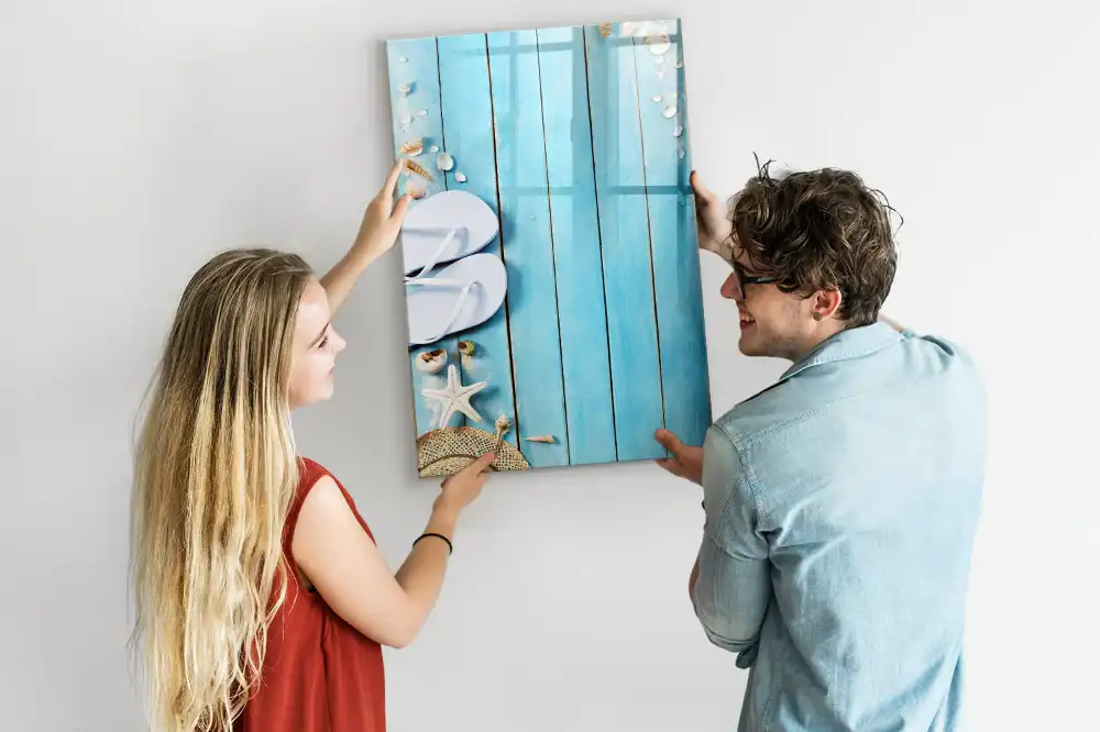 Tableau magnétique de dessin pour enfants motif terrasse de plage bleue