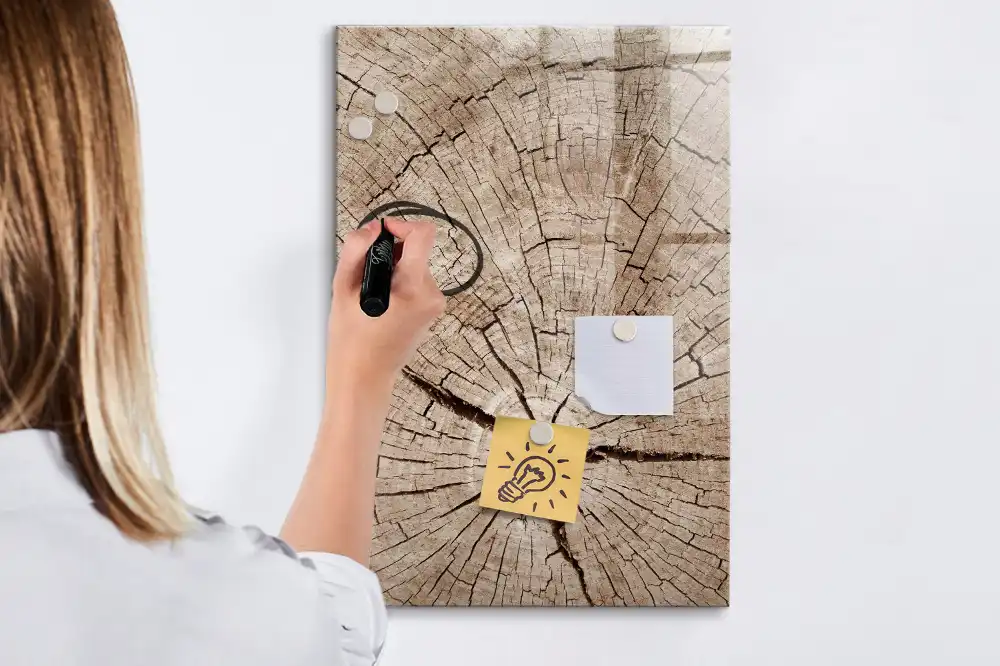 Tableau blanc magnétique effaçable à sec en forme de tranche de tronc