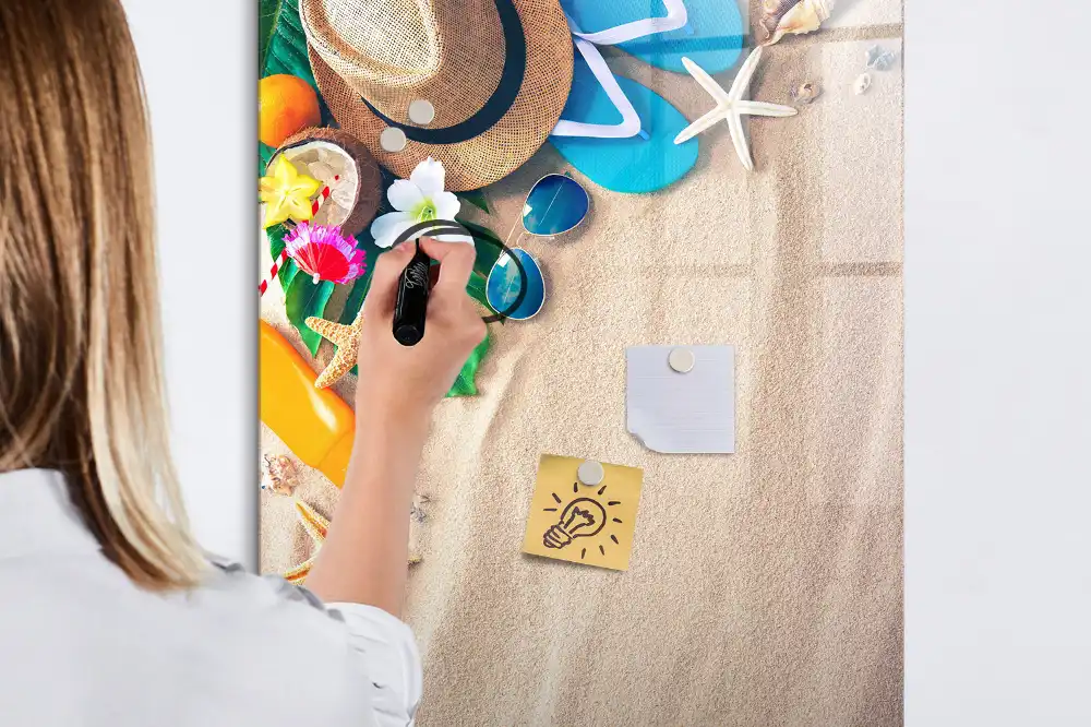 Tableau blanc magnétique effaçable à sec motif rivage sablonneux