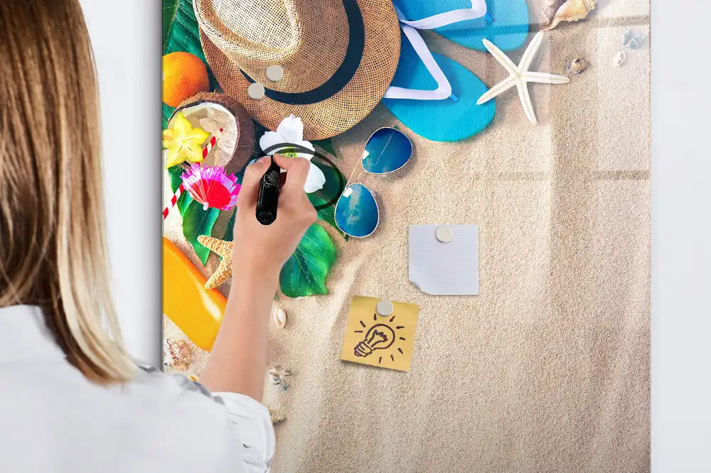 Tableau blanc magnétique effaçable à sec motif rivage sablonneux