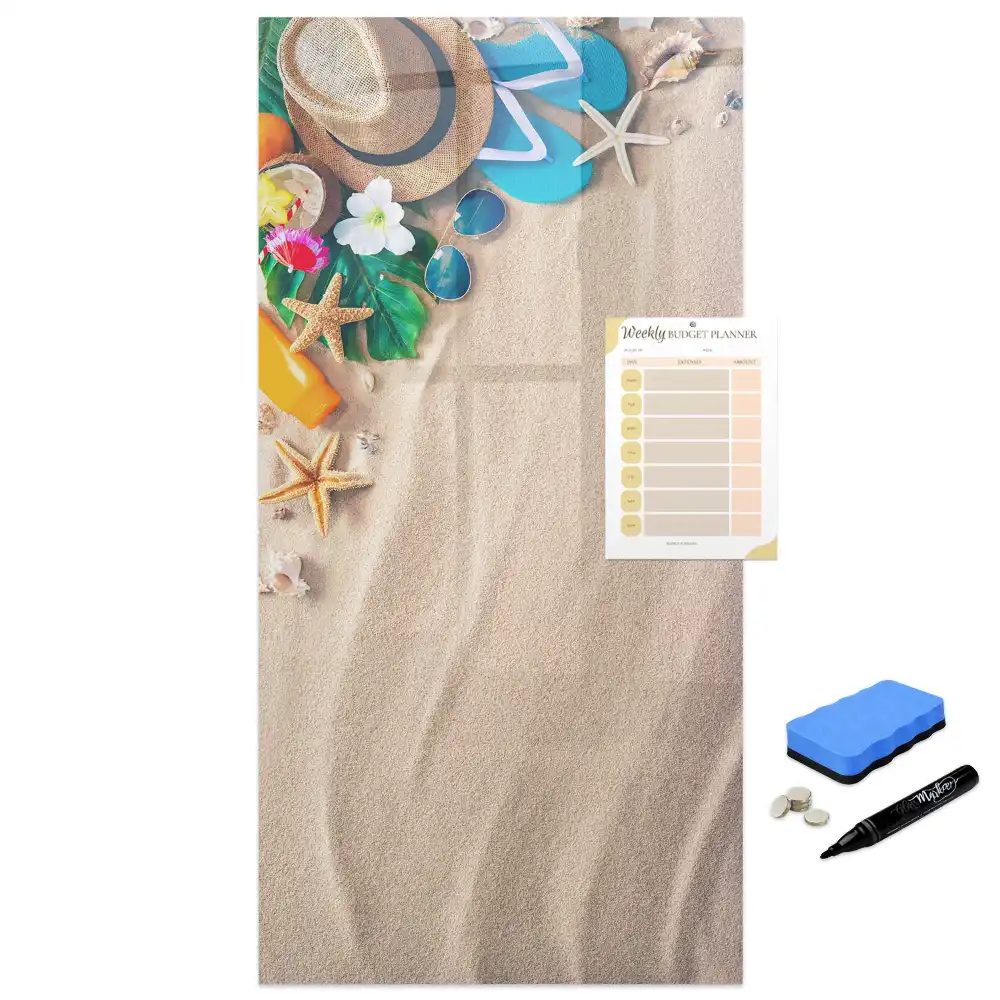 Tableau blanc magnétique effaçable à sec motif rivage sablonneux