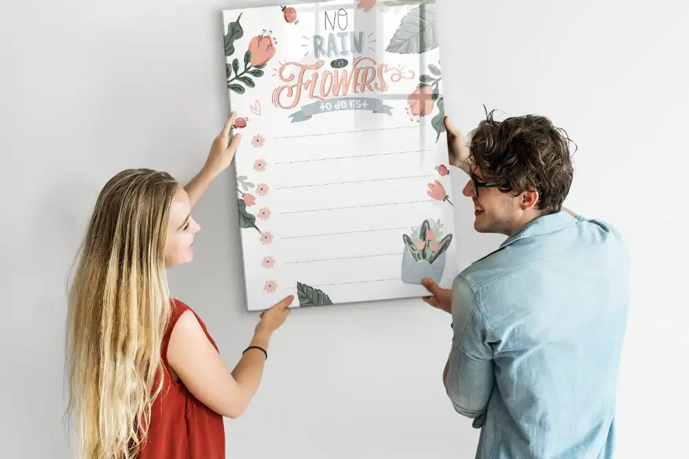 Tableau magnétique avec feutre et feuille de travail décorative