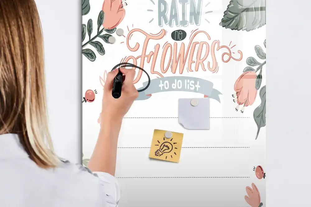 Tableau magnétique avec feutre et feuille de travail décorative