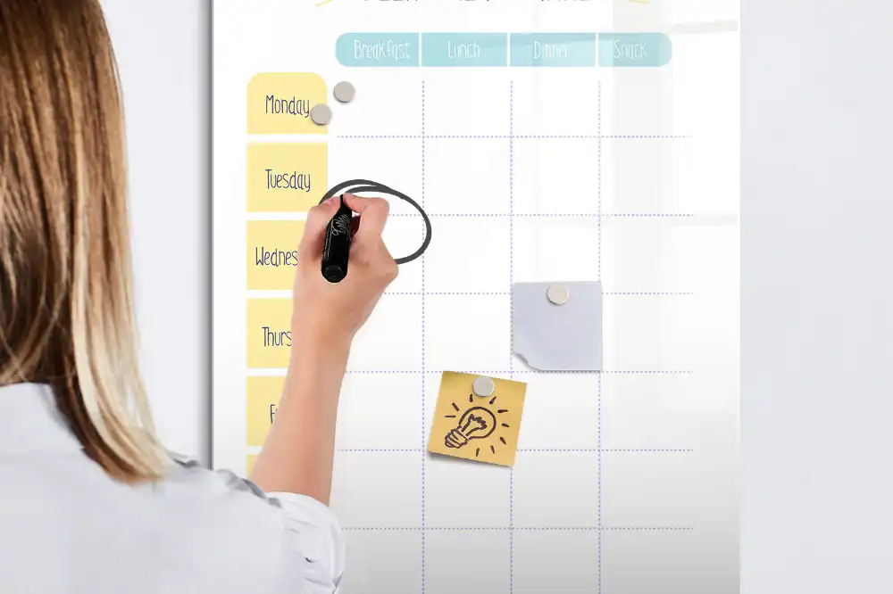 Tableau blanc magnétique hebdomadaire effaçable à sec