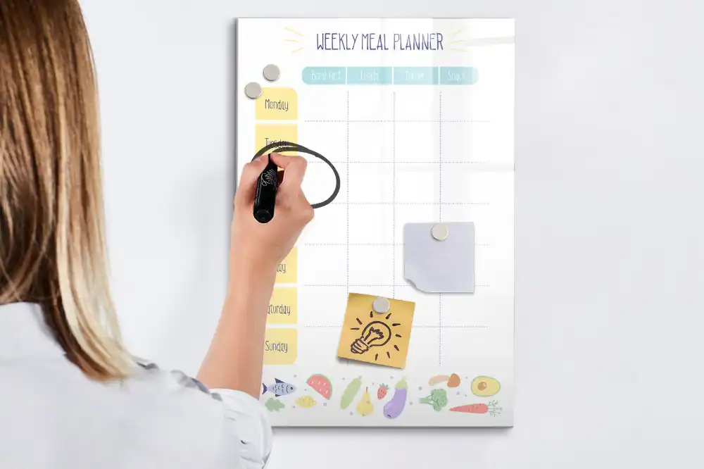 Tableau blanc magnétique hebdomadaire effaçable à sec
